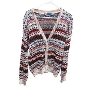 Vintage 70s Multicolor Men's Cardigan Sweater Timber Trail Dark Academia L